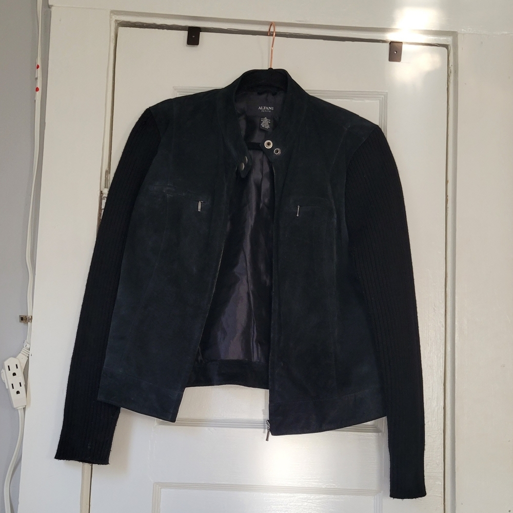 ALFANI Leather Suede Jacket W/Knit Sleeves